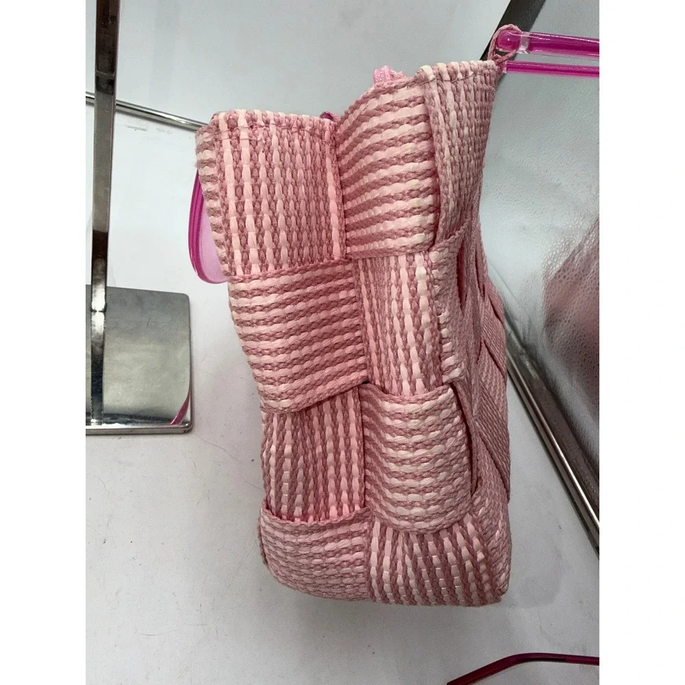 M. & G. Bertini Pink Woven Straw Handbag Made in Italy Acrylic Handles